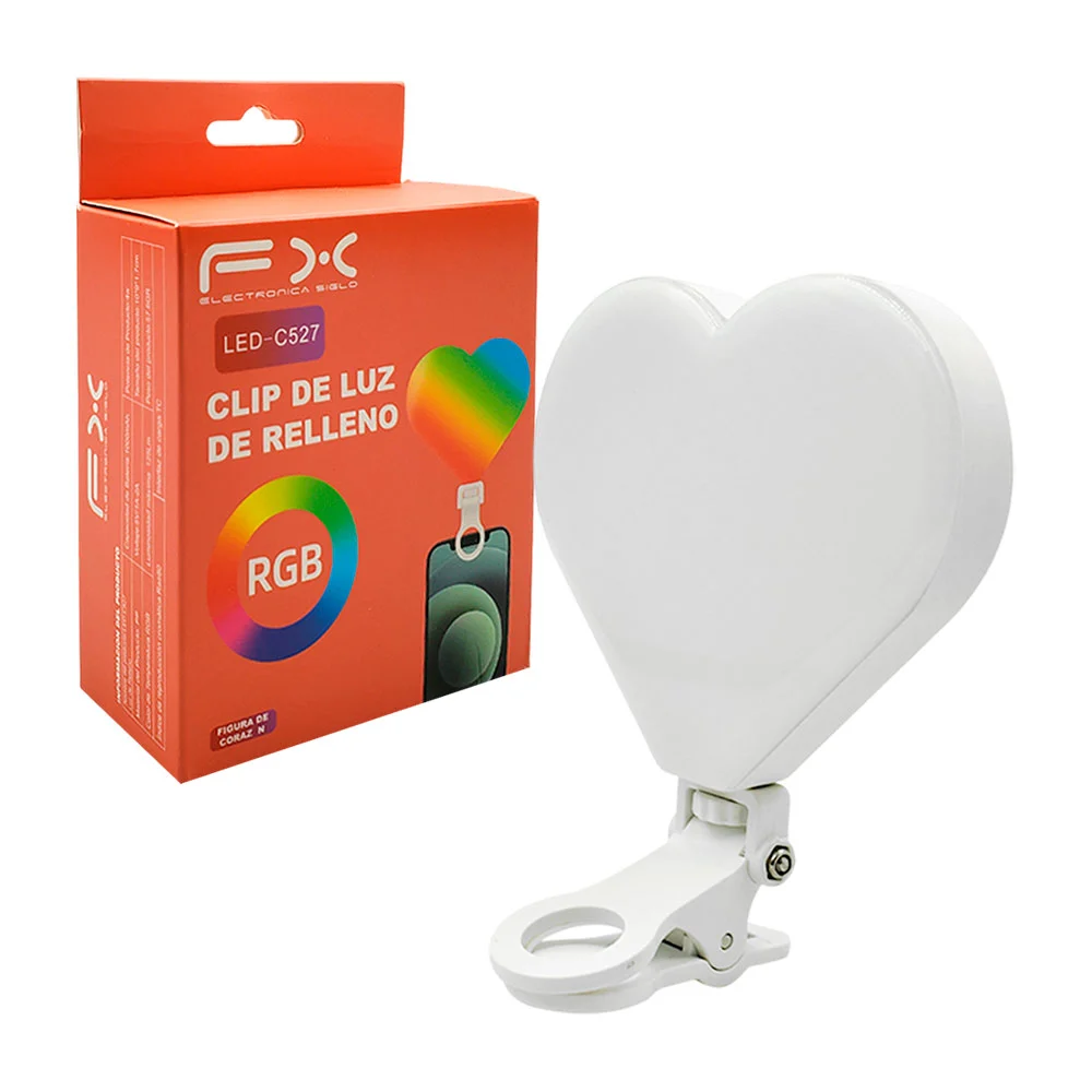 Clip con luz multicolor de relleno para celular, figura de corazón + …