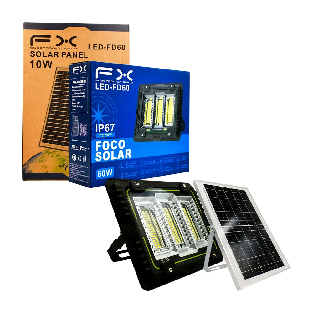 Reflector de 60w a prueba de agua + panel solar y control remoto, aut…
