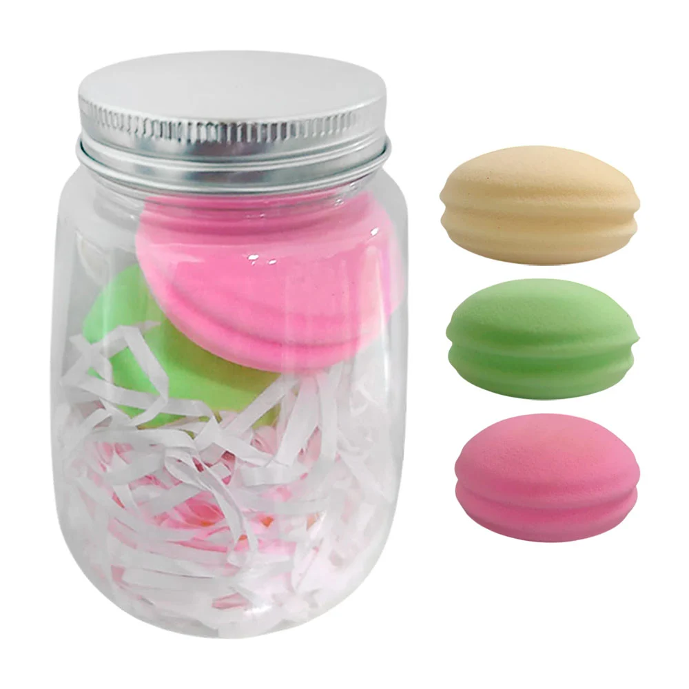 Bote con 3 esponjas para maquillaje, en forma de macarron, variedad d…