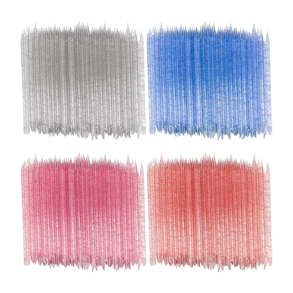 Paquete con 100 empujadores de cutícula, desechables con glitter, var…