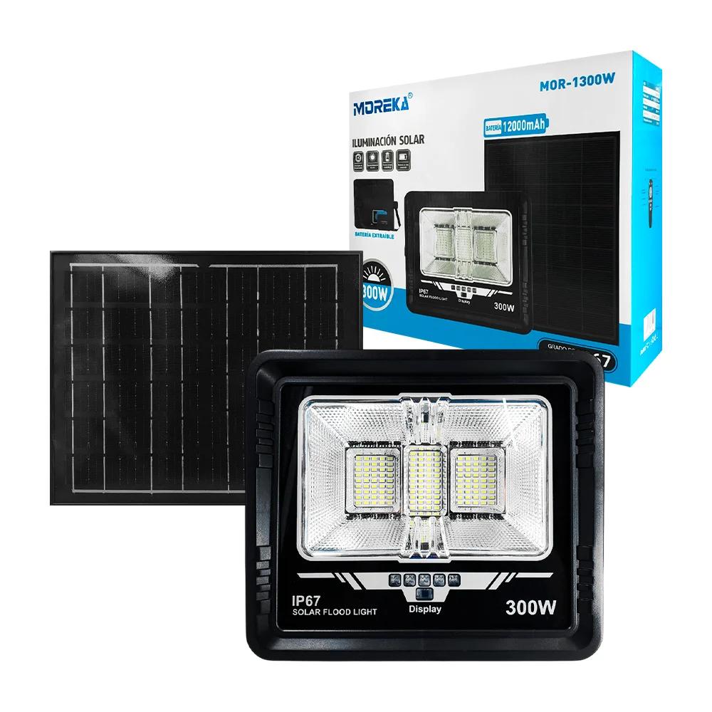 Lámpara recargable de alta potencia, 300w - 12000mah + panel solar y …