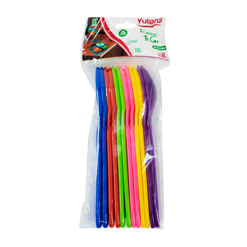 Paquete to go con 12 cucharas, 18cm de plástico, variedad de colores / mx-517