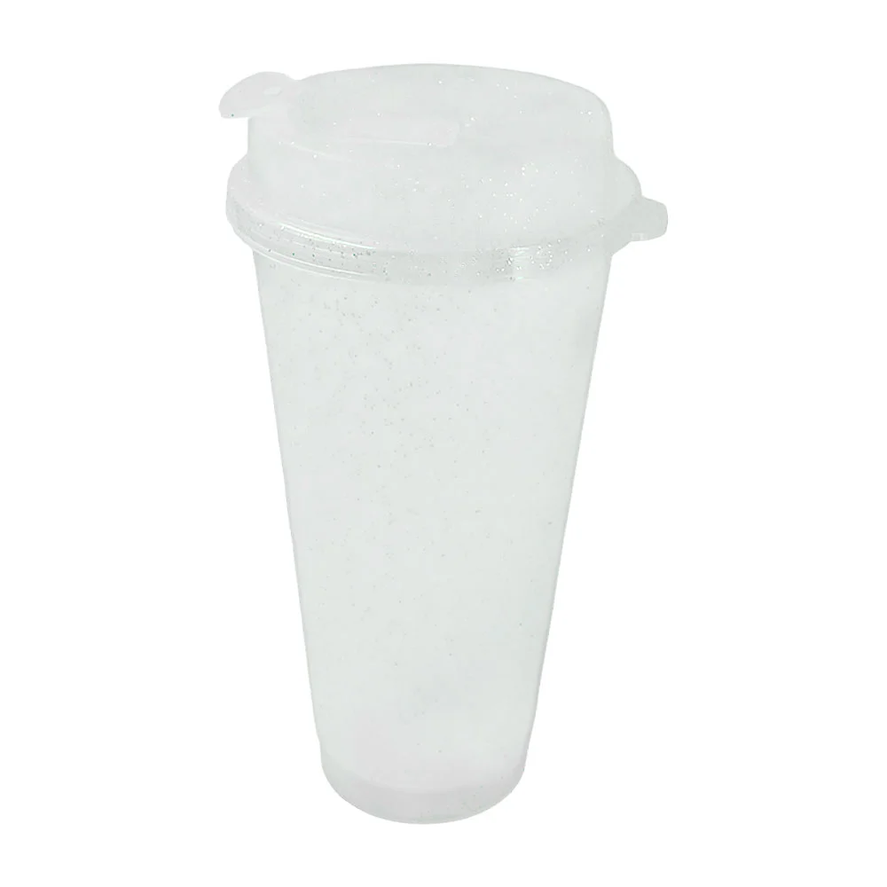 Vaso de plástico con glitter para café, tapa- transparente y capacida…