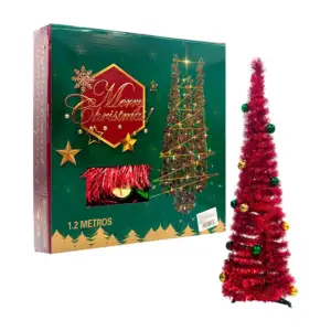 Árbol navideño 1.2mts, plegable-colgante, escarcha metálica + esferas…