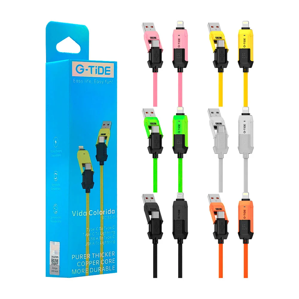 Cable cargador g-tide 4en1, puerto usb-lightining y tipo c a c, carga…