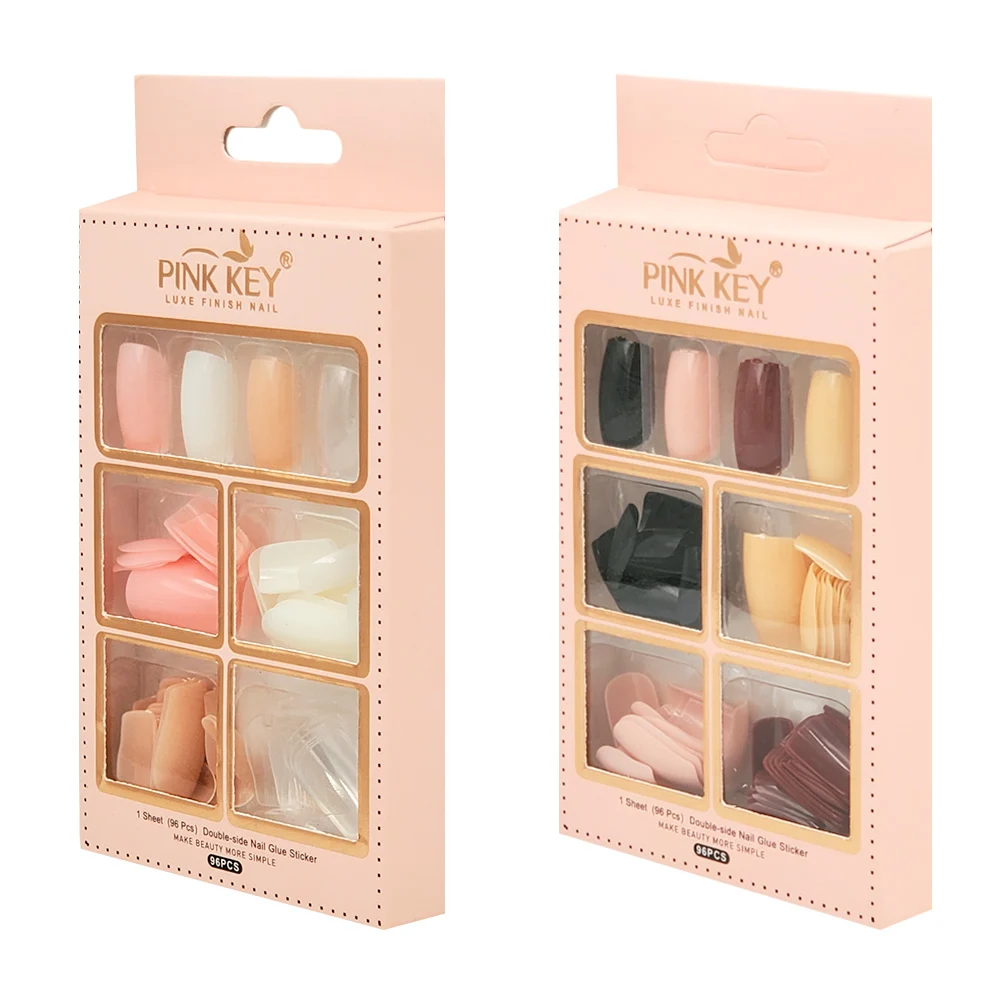 Paquete con 96 uñas postizas pink key, en forma curva, varios colores…