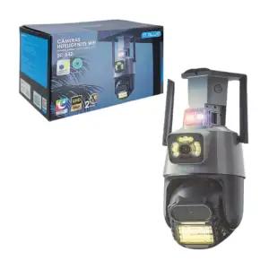 Cámara de seguridad, doble lente, luz, alarma luminosa-acústica, visi…