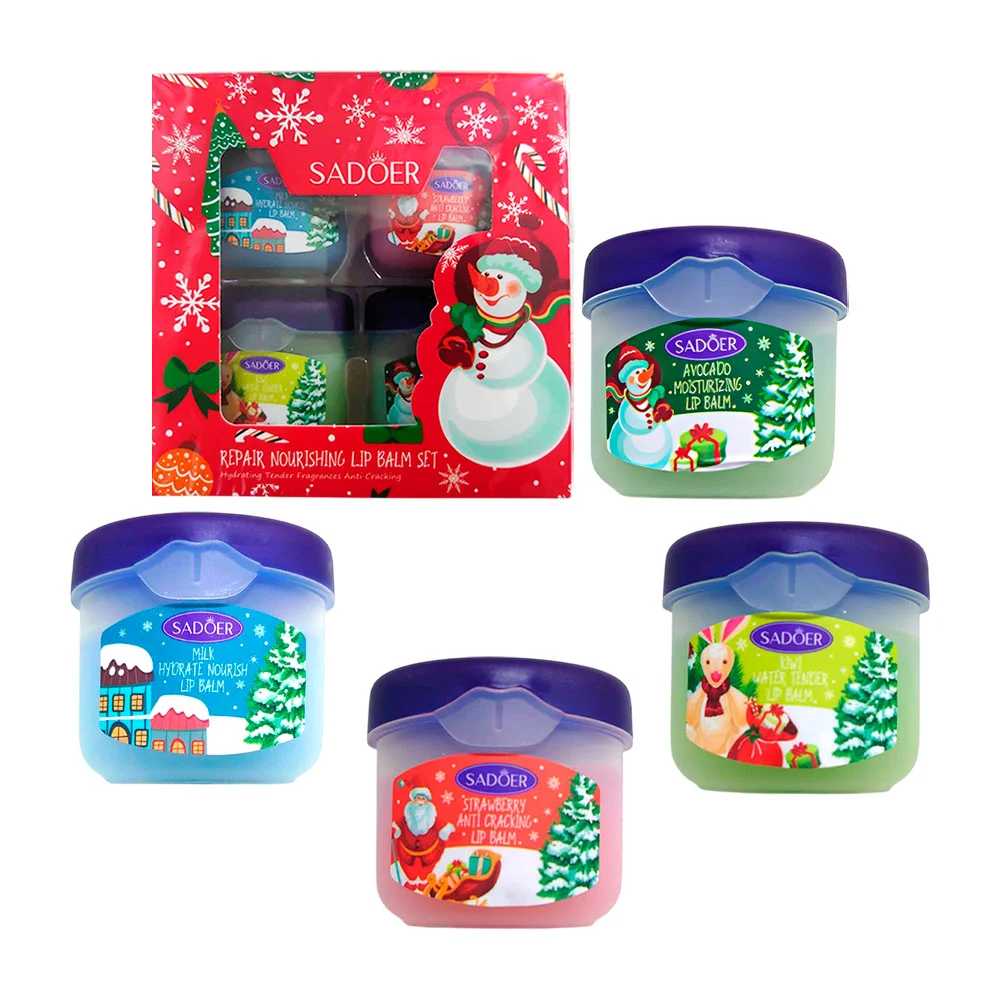 Paquete con 4 mini balsamos para los labios, con aromas navideños, 7g…