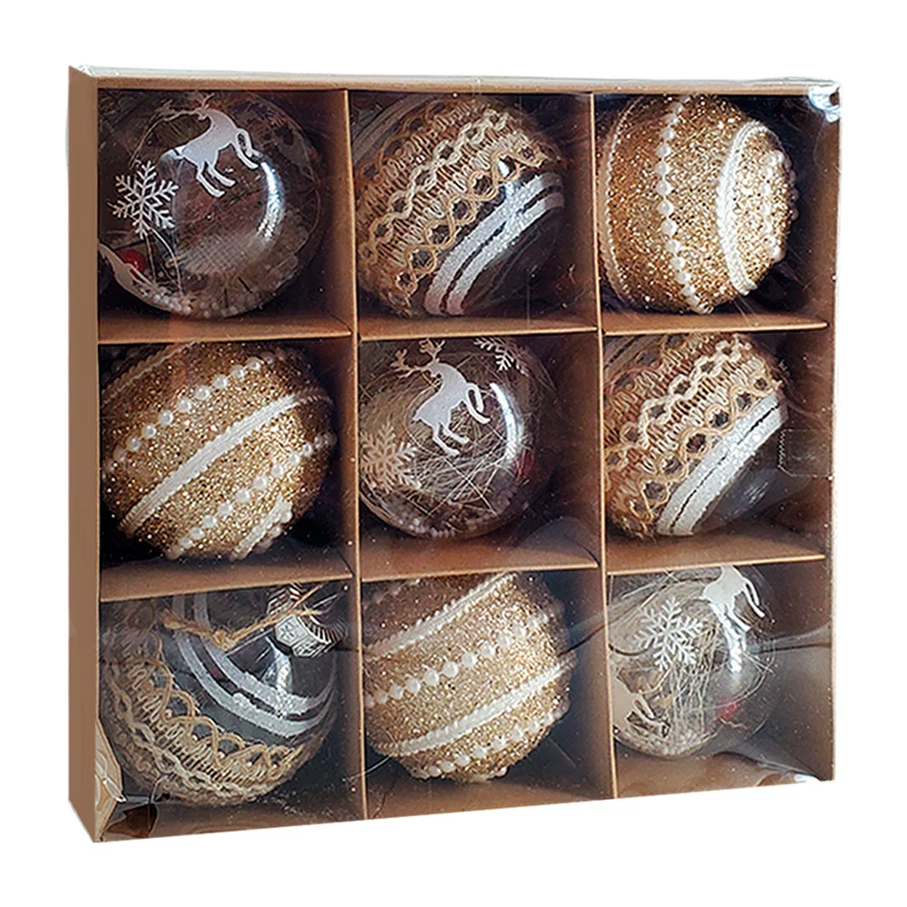 Paquete con 9 esferas de plástico texturizadas, 9cm, decoradas al est…