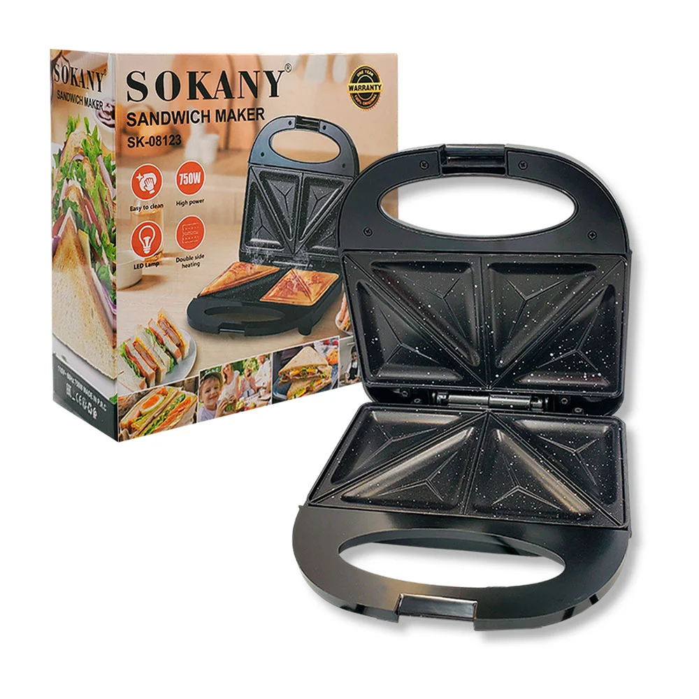 Sandwichera eléctrica antiadherente, 750w, sokany, dos compartimentos…