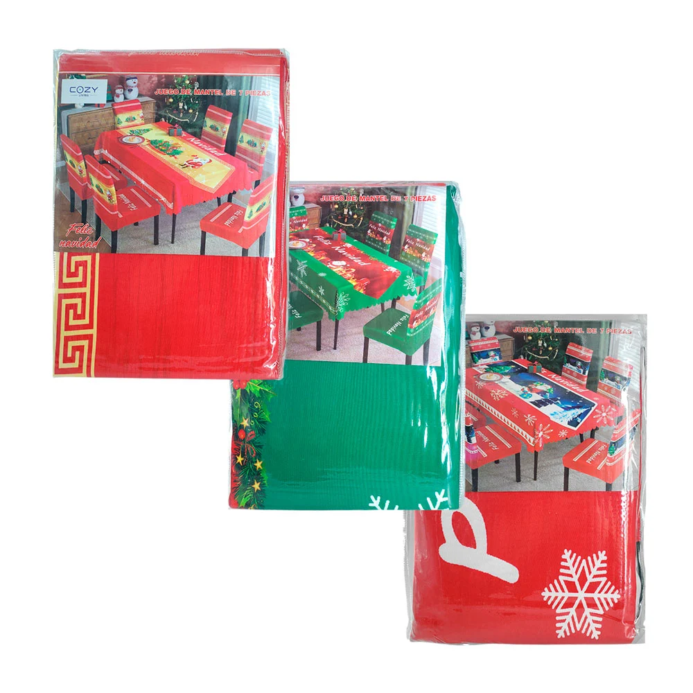 Mantel decorativo, rectangular 150x250cm, navideño + 6 cubresillas, v…