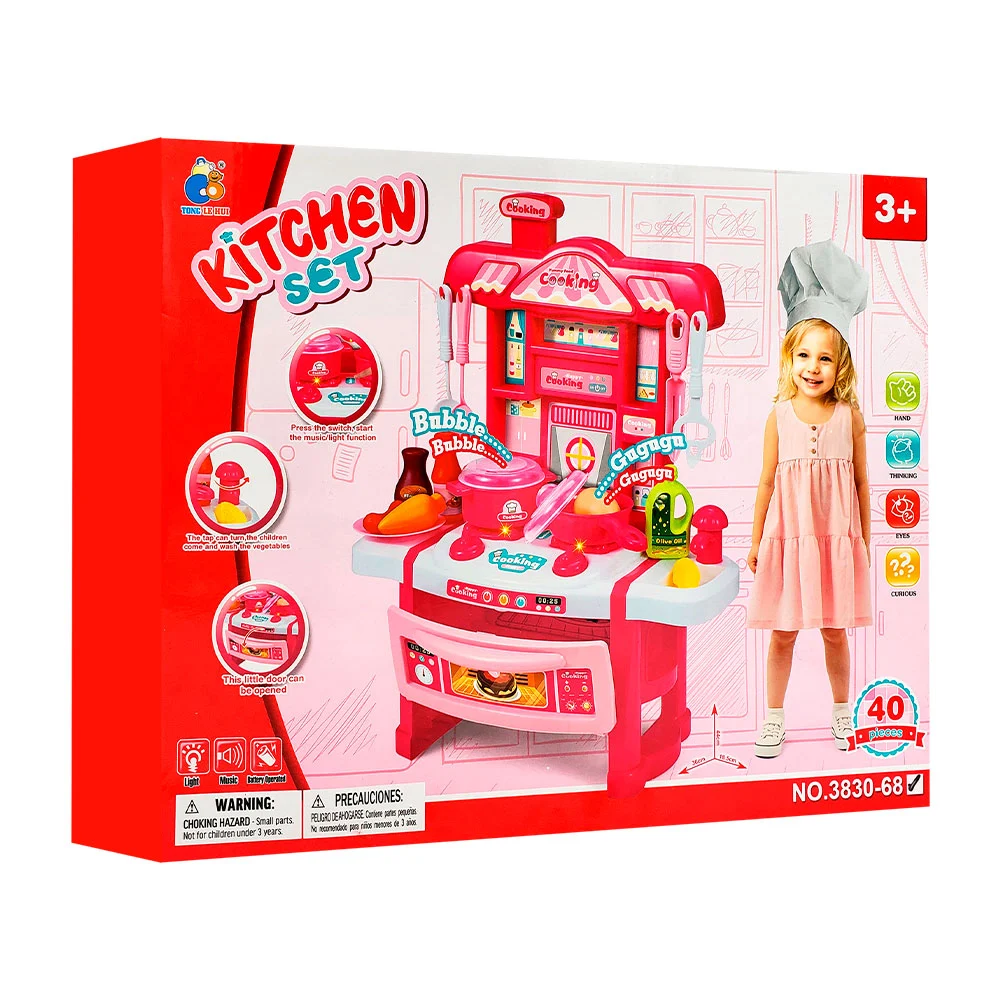 Cocina de juguete montable interactiva con 40 accesorios / kitchen set / ts91321