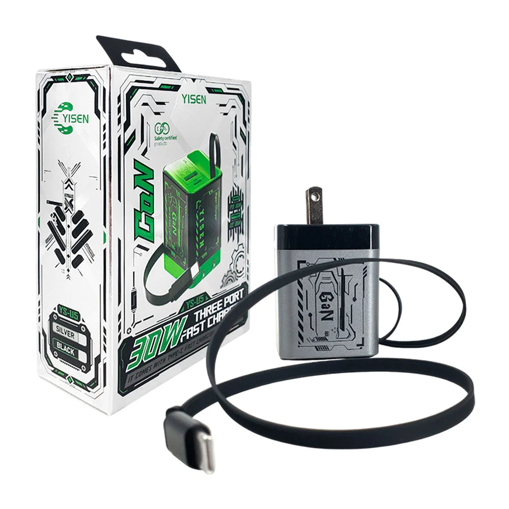 Cubo cargador 30w carga rápida, doble puerto usb, usb-c + cable retrá…