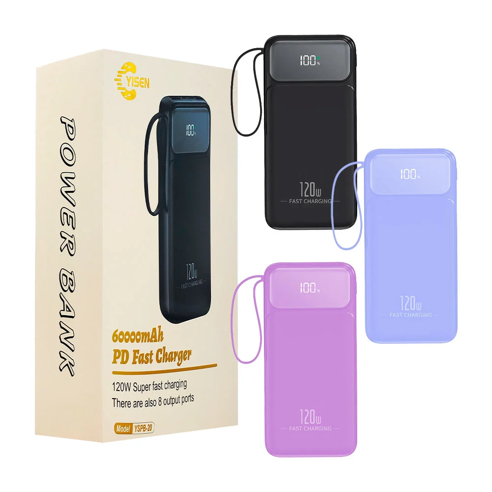 Power bank 60000mah, 120w carga rápida, 4 cables y 6 puertos de carga…