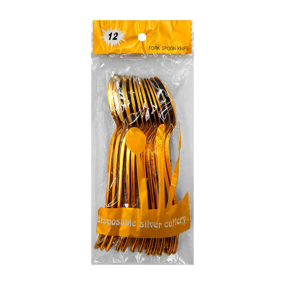 Paquete con 12 cucharas de plástico en color dorado / zc-n-06