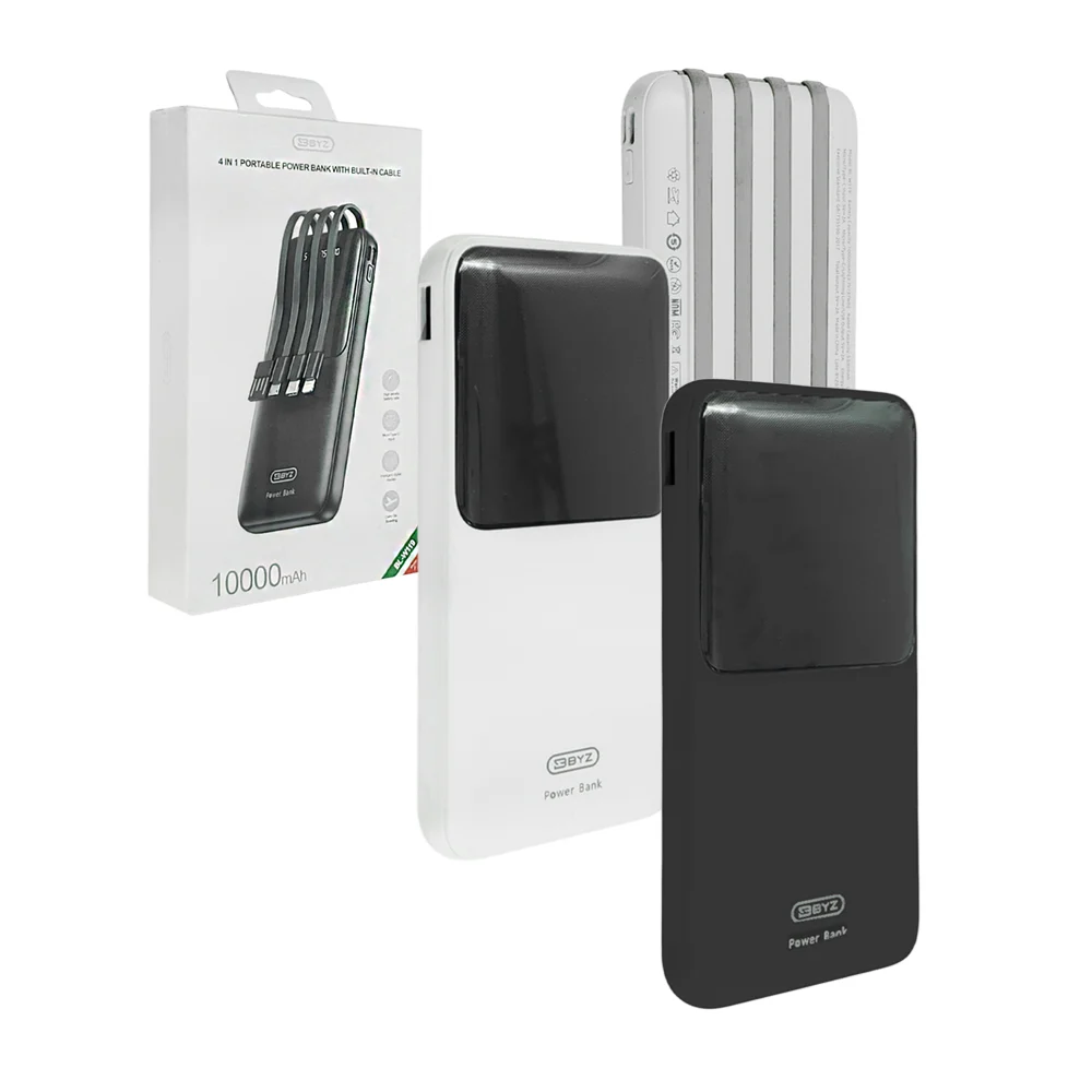 Power bank byz 10000mah, 4 en 1, pantalla, múltiples puertos de carga…