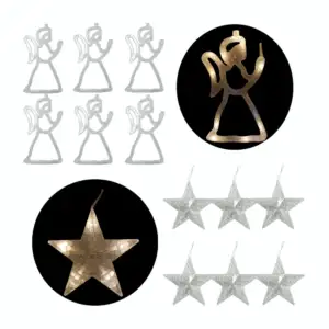 Serie guirnalda decorativa en forma de estrellas y ángeles, tono cáli…