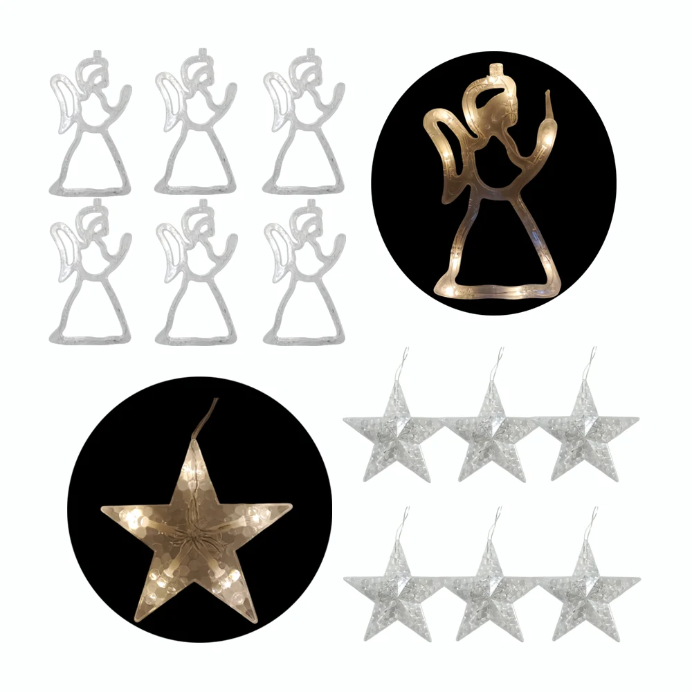 Serie guirnalda decorativa en forma de estrellas y ángeles, tono cáli…