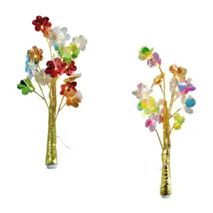 Adorno decorativo tipo planta, flores tornasol-metálicas, con fibra ó…