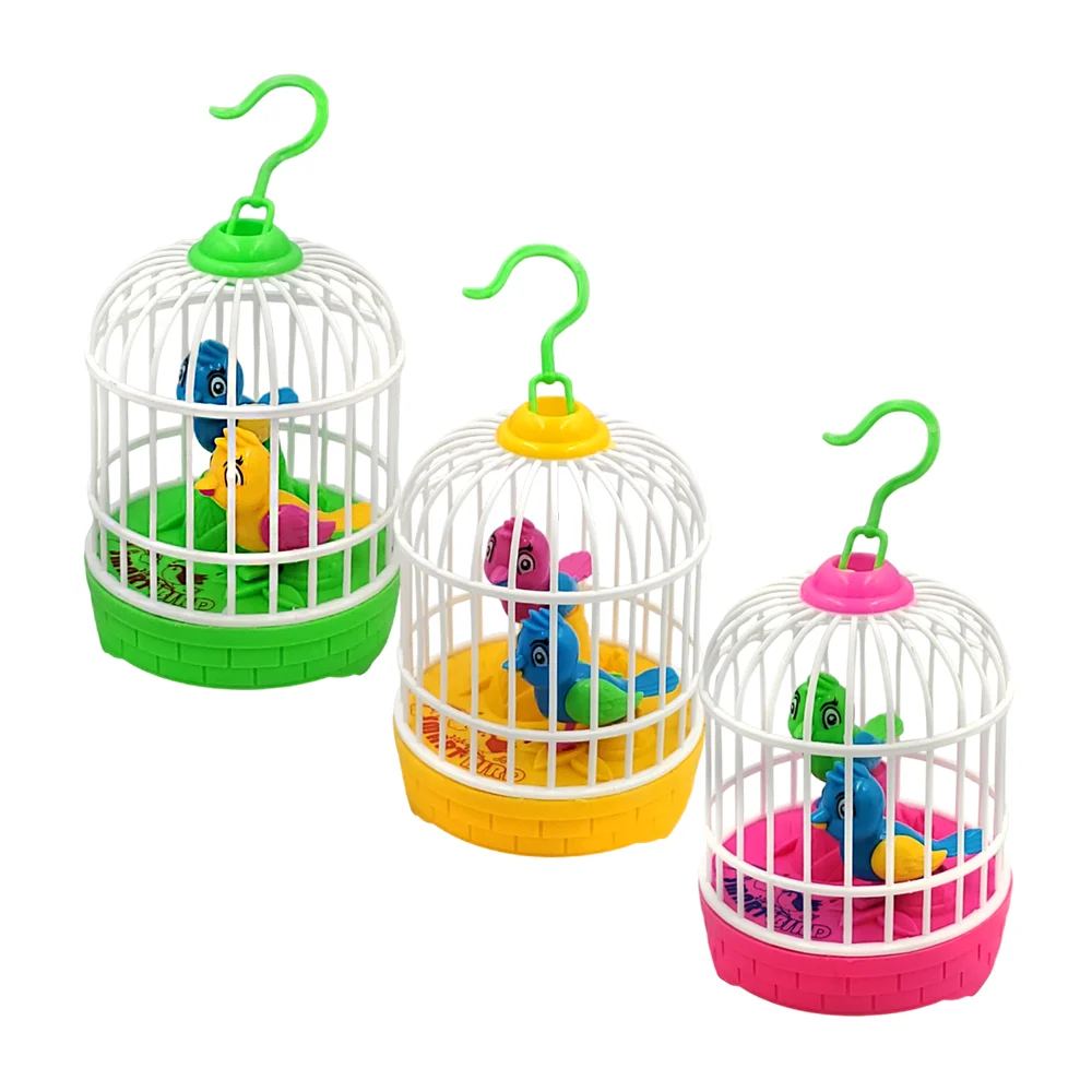 Juguete de plástico colgante, diseño jaula + pajaritos de colores, lu…