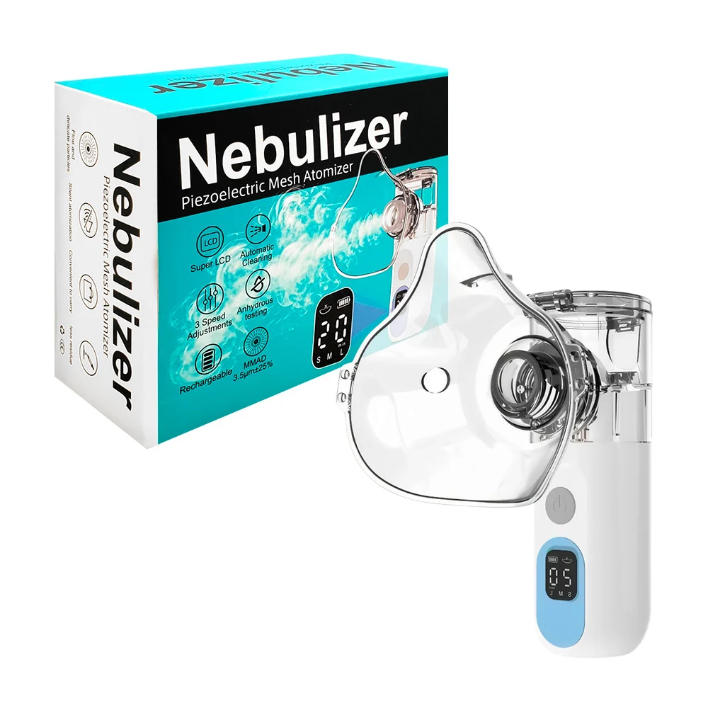 Nebulizador recargable con mini pantalla lcd, mascarilla plástica, va…