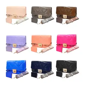 Set de bolso + correa y tarjetero, con diseño de triángulos, variedad…