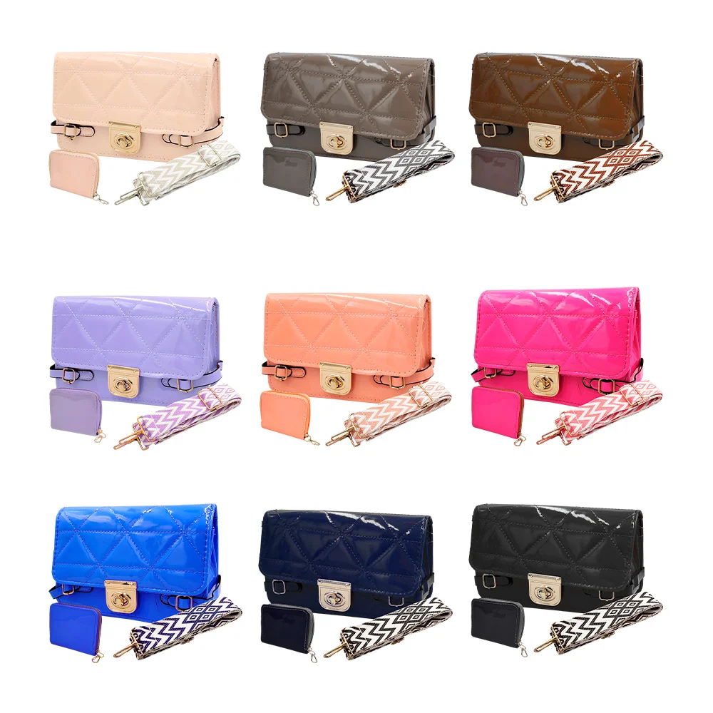 Set de bolso + correa y tarjetero, con diseño de triángulos, variedad…