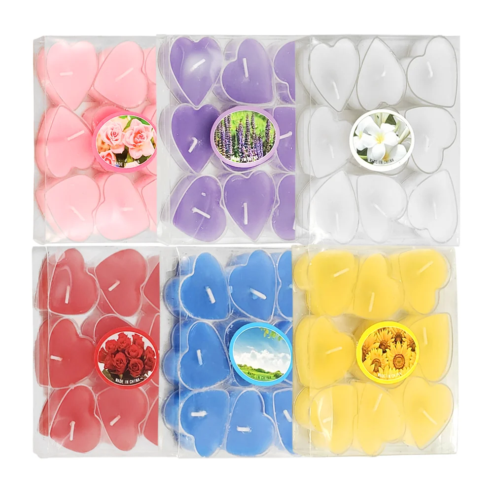 Paquete con 9 mini velas aromáticas con forma de corazón, varios colo…