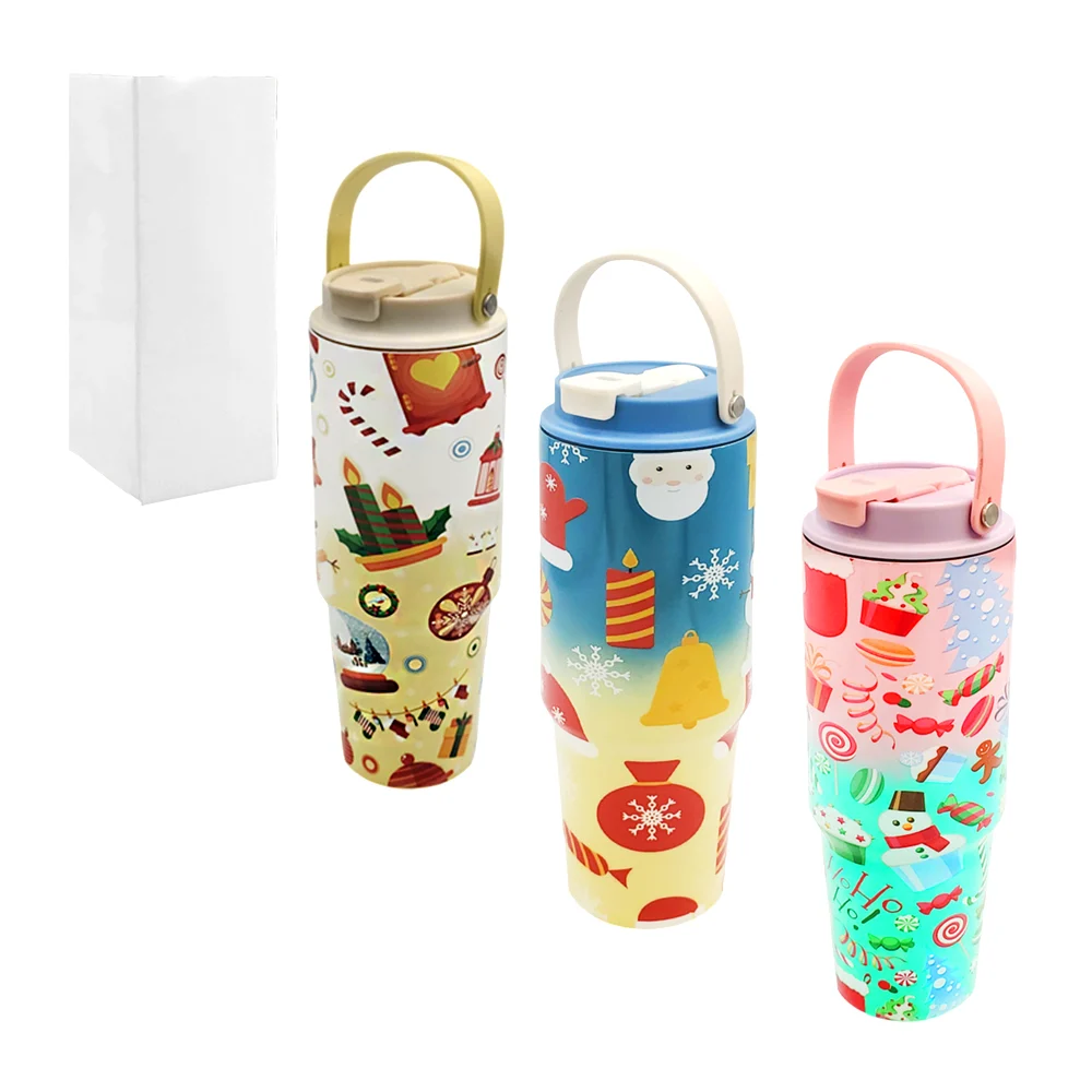Termo de acero inoxidable con estampado navideño y asa, 750ml aprox /…