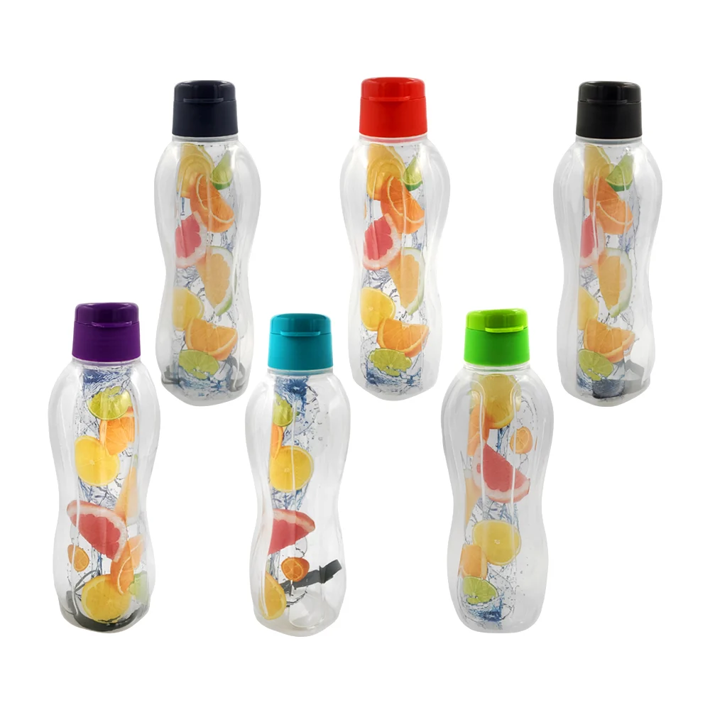 Termo botella de plástico transparente + tapa de colores, 1litro
