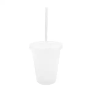 Vaso de plástico transparente con brillantina, tapadera y popote, 16oz