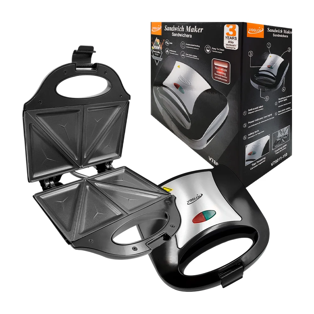 Sandwichera eléctrica con plancha antiadherente, temperatura autoajus…