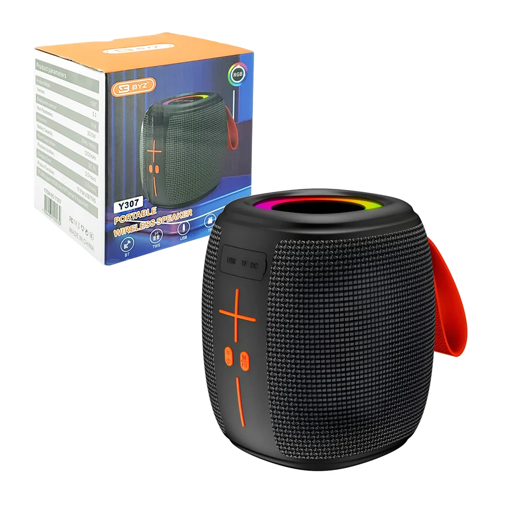 Bocina portátil, inalámbrica, recargable, cilíndrica, luz rgb, tf, us…