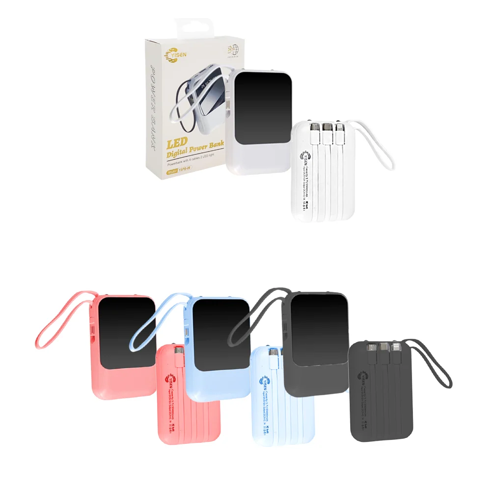 Power bank con pantalla digital, yisen, 4 cables + luz + accesorios, …
