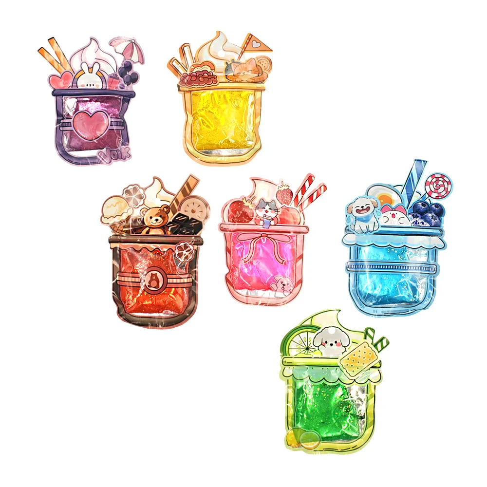 Bolsa con slime con glitter, diseño de bebida con animalitos kawaii, …