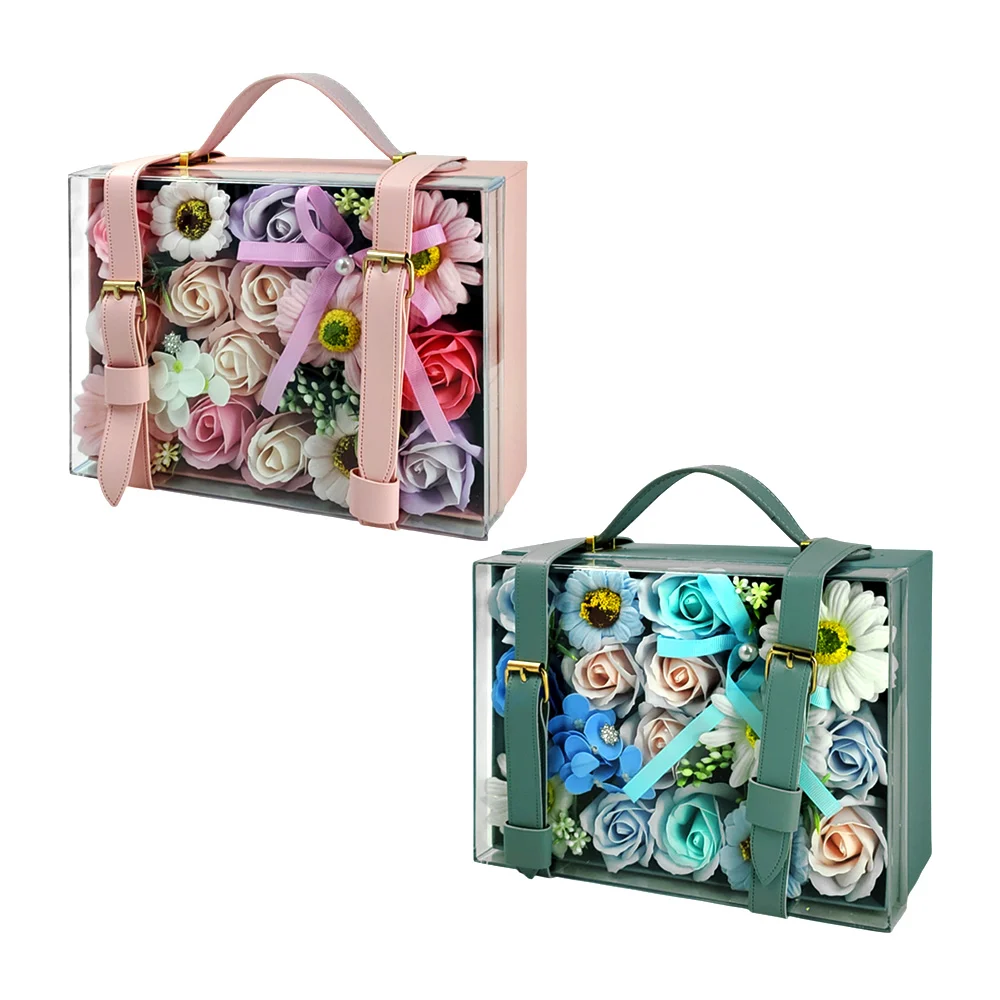 Estuche tipo maletín 17x23cm con variedad de flores, tapa transparent…