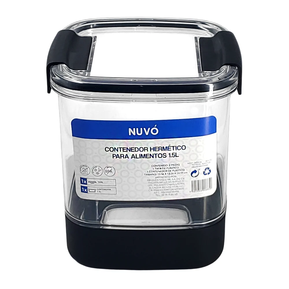 Contenedor de plástico para alimentos hermético, 1.5L / 13.56X13.28X1…