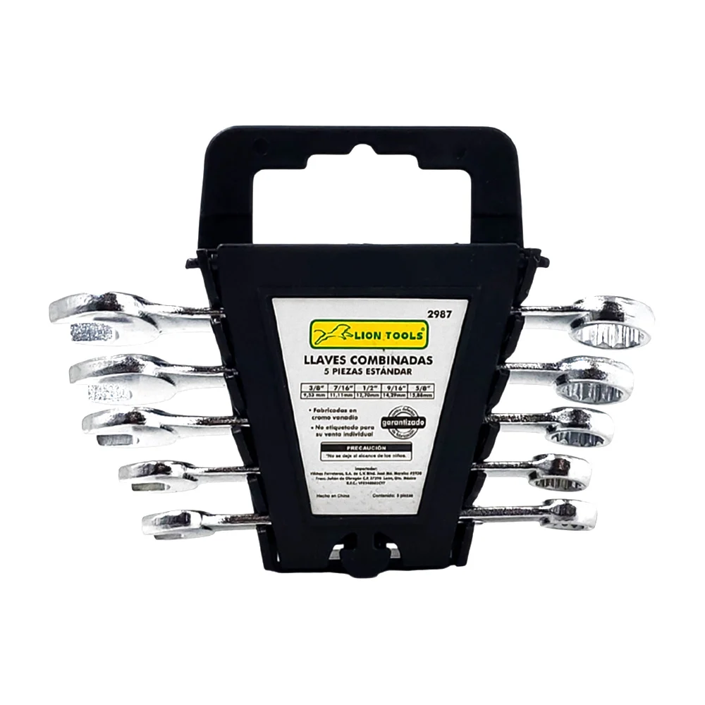 Juego con 5 llaves combinadas lion tools inglesas metálicas de distin…
