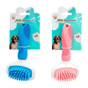 Cepillo para bañar a las mascotas, cerdas de goma suave y mango ergon…