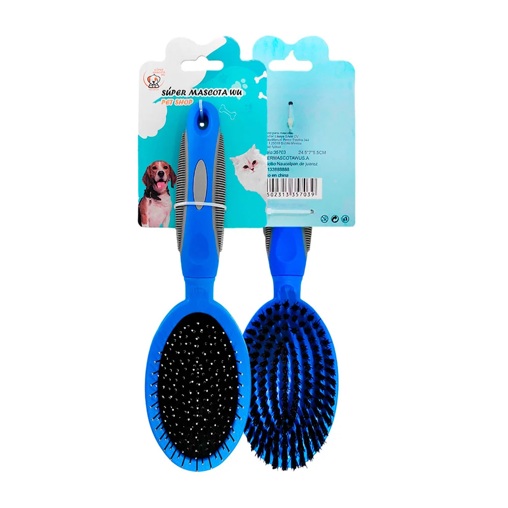Cepillo doble para mascotas, cerdas metálicas y plásticas suaves, erg…