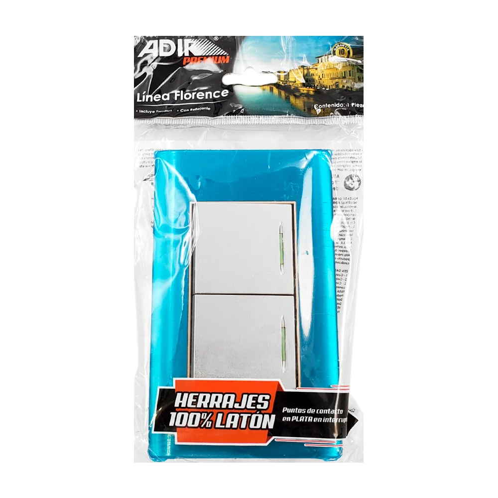 Placa adir con doble apagador, azul metálico, línea florence / 4503