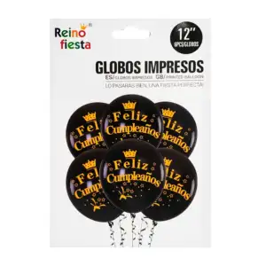 Paquete 6 globos de latex de 12´ impresos con frase feliz cumpleaños …