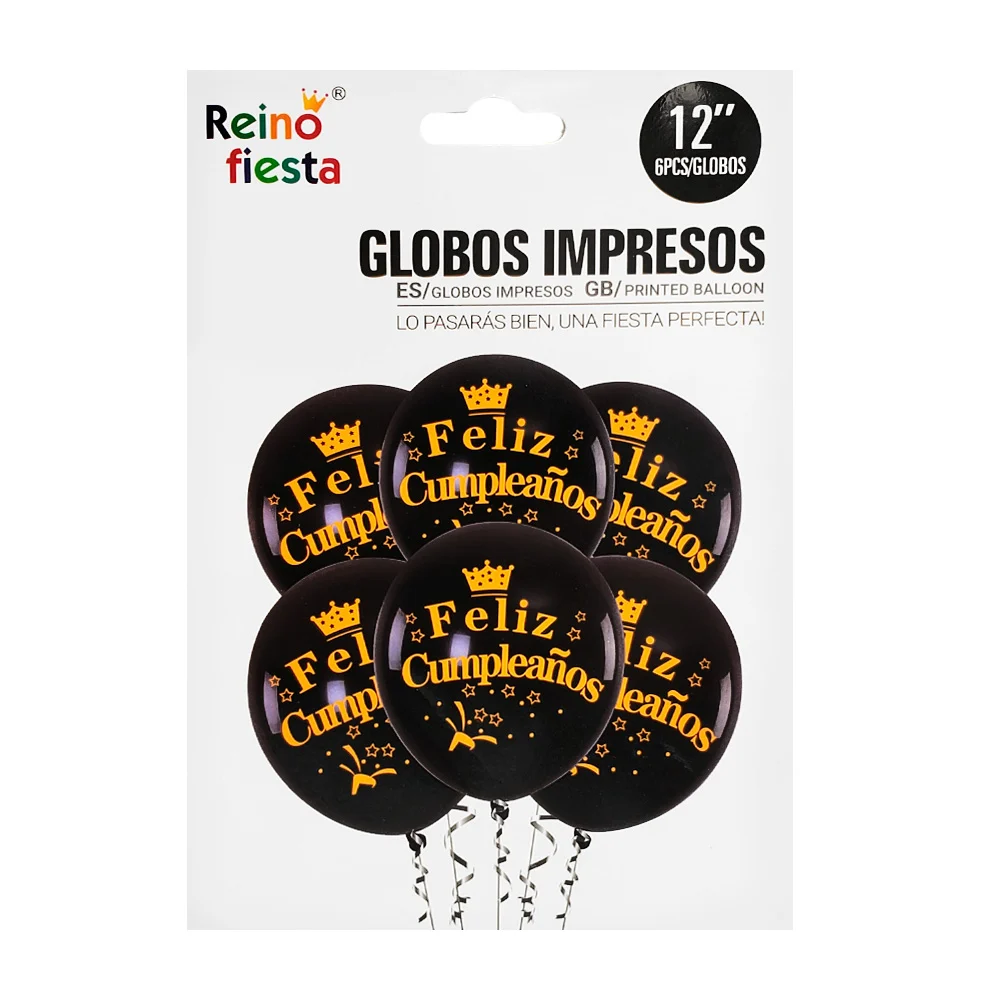 Paquete 6 globos de latex de 12´ impresos con frase feliz cumpleaños …