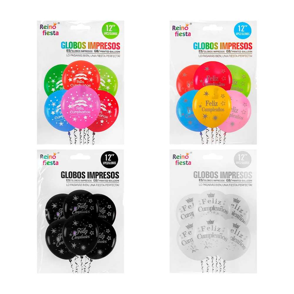 Paquete de 6 globos, 12 pulgadas, con estampado feliz cumpleaños, var…