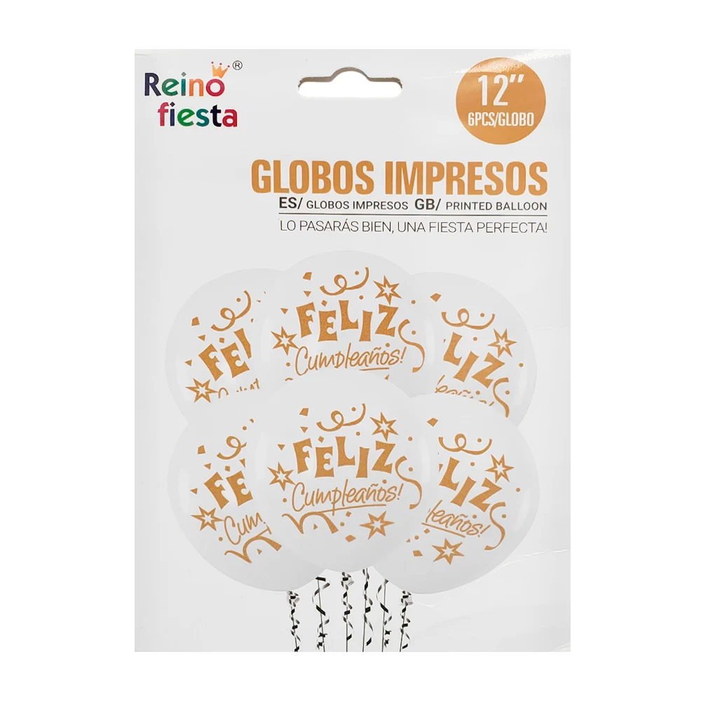 Paquete 6 globos de latex de 12´ impresos con frase feliz cumpleaños …