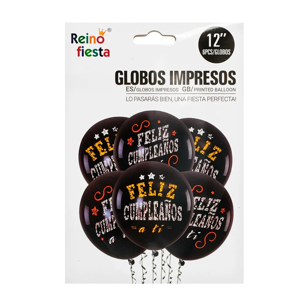Paquete 6 globos de latex de 12´ impresos con frase feliz cumpleaños …