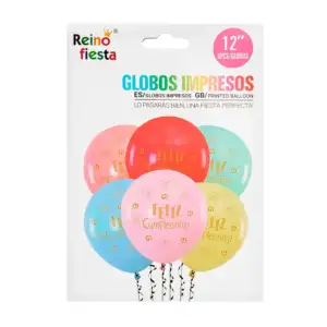 Paquete 6 globos de látex de 12´ impresos con frase feliz cumpleaños …