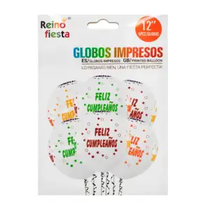 Paquete con 6 globos blancos, 12 pulgadas y frase multicolor de felíz…