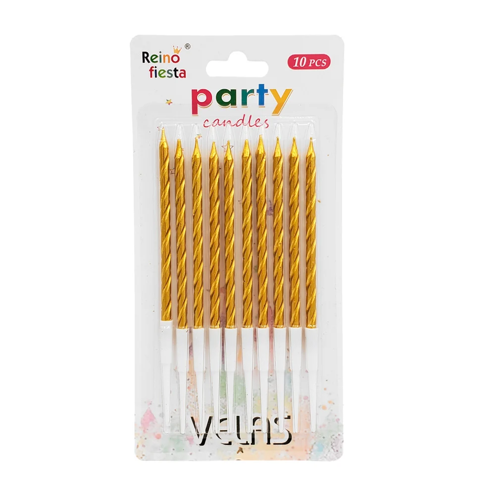 Blíster de 10 velas largas con diseño de líneas en espiral y tono cro…