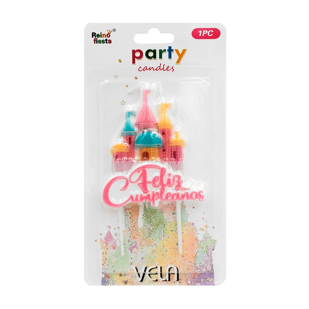 Blíster de vela con diseño de castillo feliz cumpleaños / party candl…